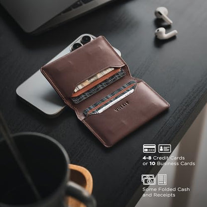 VULKIT Slim Minimalist Card Holder RFID Blocking Leather Credit Card Holder Front Pocket Wallet Magnetic Closure - color: Espresso