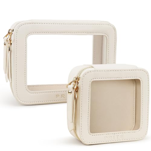 Prite Clear Makeup Bag Set for Women Portable Clear Makeup Bag Cute Waterproof Travel Cosmetic Bag with Gold Zipper for Car Essentials(Beige) - color: Beige, size: Set - Standard and Mini