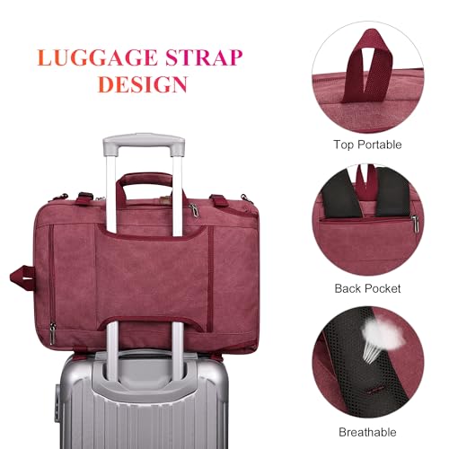 WITZMAN Canvas Travel Backpack for Women Large Laptop Backpack Fit 16 inch Carry-on Airline Approved Convertible Shoulder Rucksack(A6617-3 Red) - color: Red