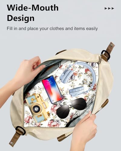 Foldable Travel Duffel Bag for Women, 40L Expandable Carry on Bag Personal Item Flight Approved, Lightweight Water Resistant Overnight Weekender Bag with Wet Pocket for Gym Travel, Beige - color: Beige