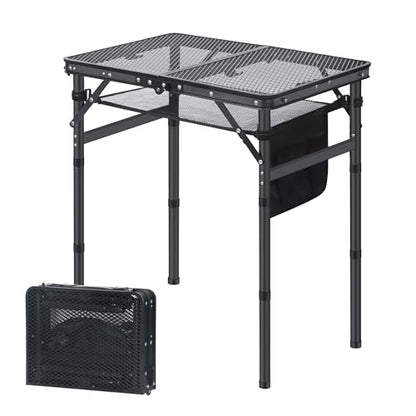 LOFTEY Small Folding Grill Table, Portable Picnic Table for Camping Outdoor Cooking BBQ, 3 Heights Adjustable Grill Stand with Mesh Bag, Easy for Storage, 23.6" L* 15.75" W * 27.7" H, Black