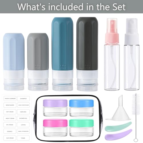 MODENGKONGJIAN 16 Pack Travel Bottles for Toiletries,TSA Approved Silicone Squeezable Travel Shampoo Bottles, 3oz Leak Proof Refillable Toiletry Cosmetic Containers (16PCS/Grey) - color: 16PCS/Grey