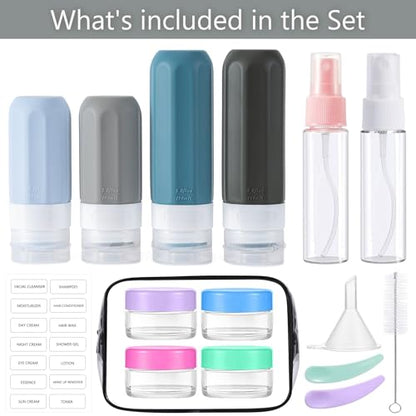 MODENGKONGJIAN 16 Pack Travel Bottles for Toiletries,TSA Approved Silicone Squeezable Travel Shampoo Bottles, 3oz Leak Proof Refillable Toiletry Cosmetic Containers (16PCS/Grey) - color: 16PCS/Grey