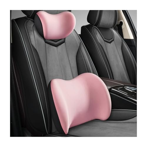 Car Headrest & Lumbar Support Cushion, Ergonomic Memory Foam Car Neck Back Support w/Removable Cover, Universal Breathable Lumbar Cushion Headrest Pillow with Adjusatble Strap (Pink) - color: Pink, size: 1 PCS