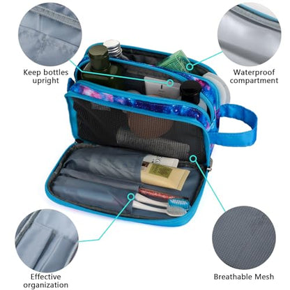 Galaxy Toiletry Bag for Girls, Travel Toiletry Bag for Teen Girls Cosmetic Bag Makeup Bag Waterproof Hanging Wash Bag Toiletries, Blue - color: Galaxy-Blue