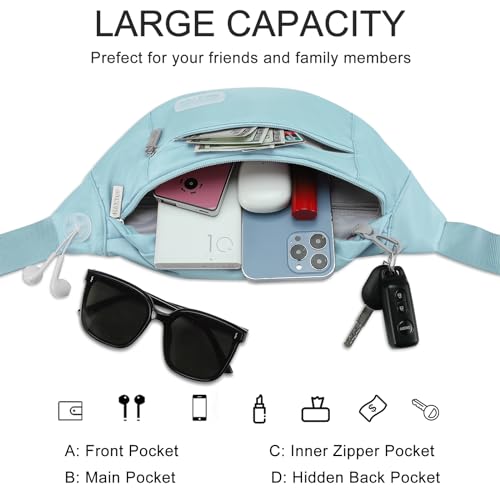 MAXTOP Large Crossbody Fanny Pack with 4-Zipper Pockets,Gifts for Enjoy Sports Festival Workout Traveling Running Casual Hands-Free Wallets Waist Pack Phone Bag Carrying All Phones - color: Dusty Blue, style: Large Fanny Pack(4 Zipper Pockets)
