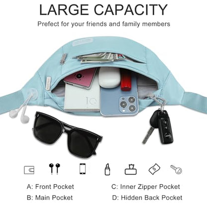 MAXTOP Large Crossbody Fanny Pack with 4-Zipper Pockets,Gifts for Enjoy Sports Festival Workout Traveling Running Casual Hands-Free Wallets Waist Pack Phone Bag Carrying All Phones - color: Dusty Blue, style: Large Fanny Pack(4 Zipper Pockets)