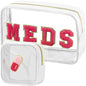 BuyCard 2 Pcs Medicine Chenille Letter Bag Preppy Clear Makeup Meds Bag for Travel Nylon & PVC Transparent Cosmetic Bag Preppy Patch Toiletry Storage for Women Girls White - color: MEDS-White, style: 2 Pcs-clear