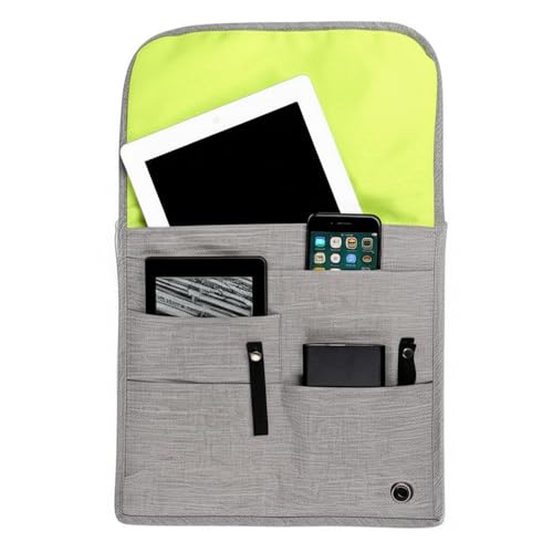 SO~MINE Airplane Pocket Organizer | Tray Table Cover | In Flight Seat Back Organizer Bag | Commuter Essential Travel Bag | Media Pouch For Flying | Travel Gift | Attaches To Luggage - color: Ash and Lime