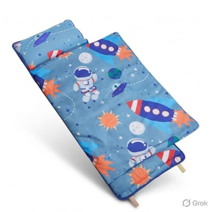EVERYDAY KIDS Nap Mat w/Removable Pillow -Outer Space Adventures- Carry Handle with Straps Closure, Rollup Design, Soft Microfiber for Preschool, Daycare, Travel Sleeping Bag - Ages 3-6 Years - color: Outer Space Adventures