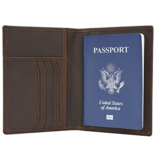 Polare Slim RFID Blocking Leather Passport Holder Travel Bifold Wallet For Men - color: Dark Brown