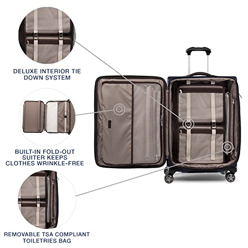 Travelpro Platinum Elite Softside Expandable Checked Luggage, 8 Wheel Spinner Suitcase, TSA Lock, Men and Women, True Navy Blue, Checked Medium 25-Inch - color: True Navy Blue, size: Checked-Medium 25-Inch