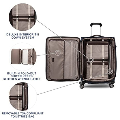Travelpro Platinum Elite Softside Expandable Checked Luggage, 8 Wheel Spinner Suitcase, TSA Lock, Men and Women, True Navy Blue, Checked Medium 25-Inch - color: True Navy Blue, size: Checked-Medium 25-Inch