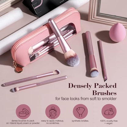 BS-MALL 14 Pcs Makeup Brushes Set with 1 Pcs Makeup Sponge – Essential Foundation Powder Concealers, Eye Shadows, Blush Makeup Brushes with Travel Makeup Case (Matte Gold Pink) - color: Matte Gold Pink