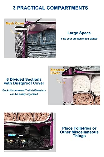 ELEZAY Hanging Packing Cubes Portable Closet 3-Shelf Travel Collapsible Compression Garment Organizer for Carry-on Luggage Suitcase Space Saver Bag X-Large_No Side Pockets, Purple - color: Purple, size: X-Large_12*10*24 IN