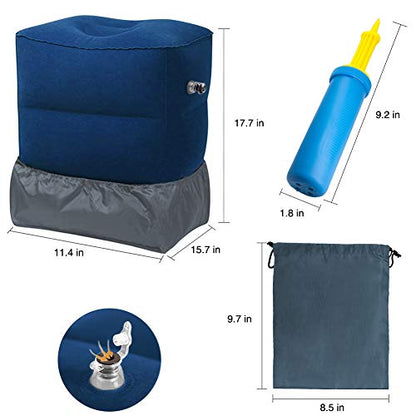 Travel Foot Rest Pillow, Portable Inflatable with Double Hand Pump Adjustable Three Layers Height Pillow for Foot Rest on Airplanes,Cars,Buses,Trains,Office Kids to Sleep on Long Flights (Blue) - color: Blue