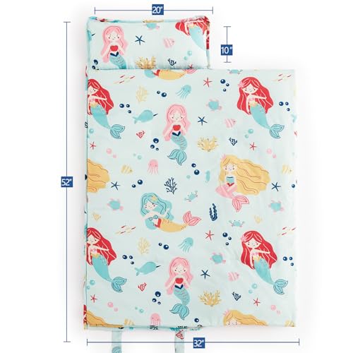 PHF Soft Toddler Nap Mat with Removable Pillow, Rollup Design Kids Sleeping Mat, Slumber Bags for Girls, 50"x20" Toddler Sleeping Bag for Daycare Preschool Travel Camping, Cute Mermaid - color: Cute Mermaid