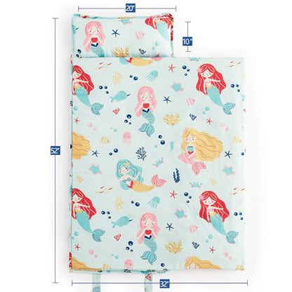 PHF Soft Toddler Nap Mat with Removable Pillow, Rollup Design Kids Sleeping Mat, Slumber Bags for Girls, 50"x20" Toddler Sleeping Bag for Daycare Preschool Travel Camping, Cute Mermaid - color: Cute Mermaid