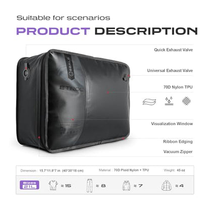 TPU Vacuum Bag for Travel, 70D Nylon Reusable Compression Bag with IP67 Waterproof Zipper, Compression Packing Cubes for Clothing, Space Saver Bags for Luggage (Full Open, Grey,XL, 2Pcs+Pump) - color: Full Open, Grey,XL, 2Pcs+Pump