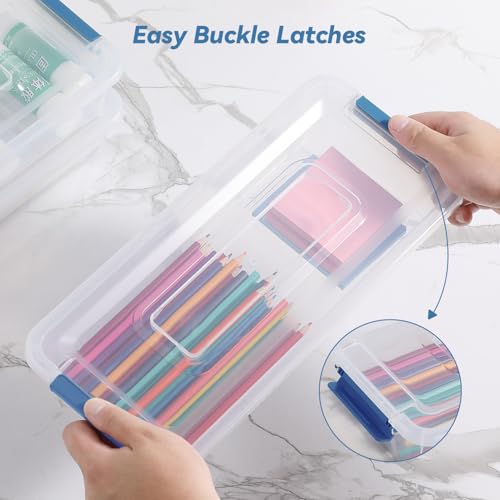 Clear Plastic Storage Bins with Lids Stackable Storage Box for Crafts, Supplies (Small 8Pack Blue) - size: Small 8Pack Blue