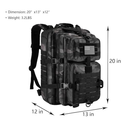 Hannibal Tactical MOLLE Assault Pack, Tactical Backpack Military Army Camping Rucksack, 3-Day Pack Trip w/USA Flag Patch, D-Rings, Black Camo - color: Black Camo