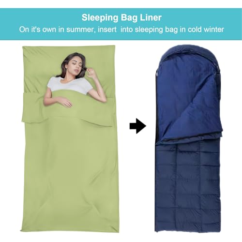 Sleeping Bag Liner,Travel Sheet & Adult Sleep Sack, Camping Sheets Travel Sleep Sack for Backpacking,Hotels & Hostels -Lightweight Single &Double Travel Sheet Camping Sheets - color: Single Green
