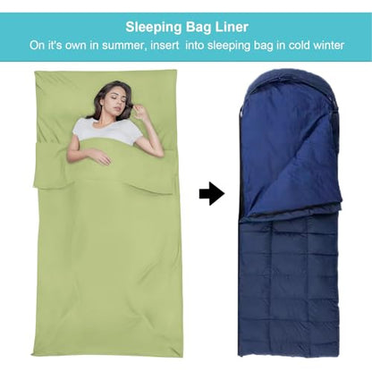 Sleeping Bag Liner,Travel Sheet & Adult Sleep Sack, Camping Sheets Travel Sleep Sack for Backpacking,Hotels & Hostels -Lightweight Single &Double Travel Sheet Camping Sheets - color: Single Green