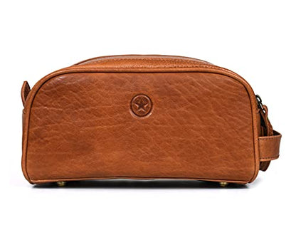 Leather Toiletry Bag for Men | Grooming Travel Kit | With Waterproof Lining | By Aaron Leather Goods - color: Tawny