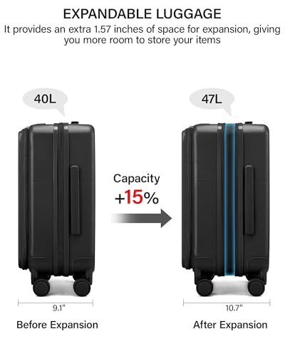 Hanke 20 Inch Expandable Carry On Luggage with Cup Holder 22x14x9 Airline Approved, Top Opening Hard Shell Suitcases with Wheels, Carry-On Travel Suitcase Trunk Luggage with Lock, Jet Black - color: Jet Black, size: Expandable 20 Inch