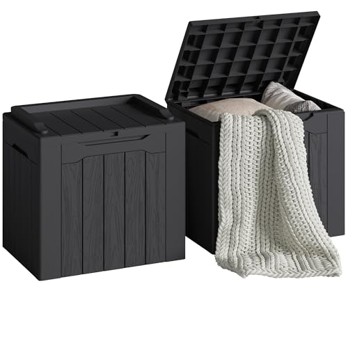 Devoko 30 Gallon Resin Deck Box 2 Pack Outdoor Indoor Waterproof Storage Box for Patio Furniture Pool Accessories Storage for Cushion Garden Tools (Black, 2 Pack) - color: Black, size: 30 Gallon 2 Pack