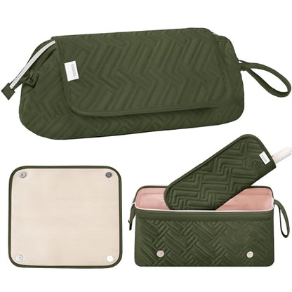 Leudes Hair Tools Travel Bag for Women Heat Resistant Mat for Travel Essentials Hot Tools Straighteners,Flat Irons,Curling Iron,Hot Air Brushes and Hair Dryer Organizer Bags 2 in 1 (Army GreenA) - color: Army GreenA