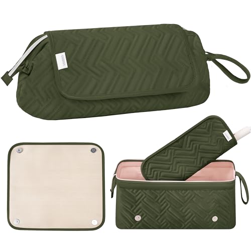 Leudes Hair Tools Travel Bag for Women Heat Resistant Mat for Travel Essentials Hot Tools Straighteners,Flat Irons,Curling Iron,Hot Air Brushes and Hair Dryer Organizer Bags 2 in 1 (Army GreenA) - color: Army GreenA
