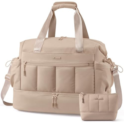 LOVEVOOK Travel Duffel Bag, Weekender Bags for Women, Large Overnight Bags with Shoe Compartment, 47L Carry on Gym Hospital Bag with Wet Pocket, 2 Pcs - color: Khaki, size: Extra Large-2 Pcs