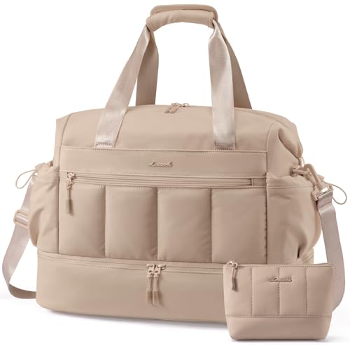 LOVEVOOK Travel Duffel Bag, Weekender Bags for Women, Large Overnight Bags with Shoe Compartment, 47L Carry on Gym Hospital Bag with Wet Pocket, 2 Pcs - color: Khaki, size: Extra Large-2 Pcs