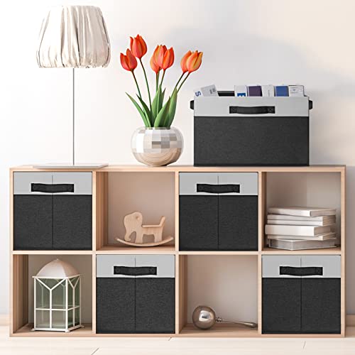 GhvyenntteS Large Storage Baskets for Shelves 6 Pack, Collapsible Fabric Storage Bins with 3 Handles, Decorative Closet Organizers and Storage bins for Clothes Blanket Beddings (Black, 15"x11"x9.6") - color: Black & White, size: Large-6 Pack