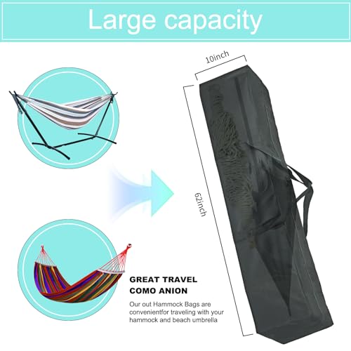 Oversized Hammock Storage Bag Heavy Duty Hammock Cover - 62''L x 10''W - Portable Steel Hammock Stand Carrying Bag with Strap Carry Holder - Durable and Waterproof, Black