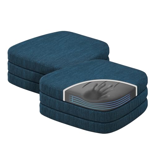 baibu Kitchen Chair Cushions Set of 6, Dual-Layer Patented Design Memory Foam Dining Chair Pads with Ties and Washable Cover, 6 Pack, 17" x 16" x 2", Blue - color: Blue, size: 6 Count (Pack of 1)