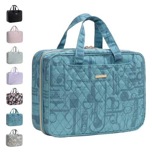 Everfun Travel Toiletry Bag with Hanging Hook and Leakproof Wet/Dry Compartments, Large Capacity Makeup Cosmetic Organizer for Women, 12x9x4.5 Inch, Cyan Blue - color: Cyan Blue, size: Large