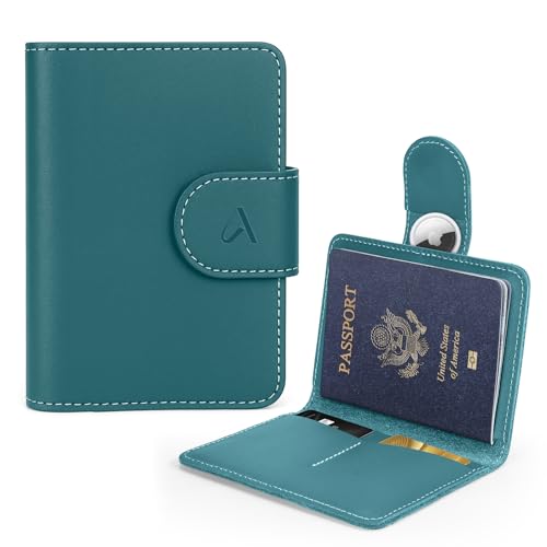 ALLIVE Rfid Passport Holder for Travel Women & Men, Passport Cover Wallet with AirTag Hidden, Genuine Leather Passport Holder Essential for Business Travel, Airport Security (Lake Blue) - color: Lake Blue, style: Standard