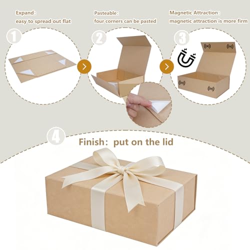Aimyoo Brown Gift Box, 13.8x9x4.3 in Presents Box with Lids Magnetic Closure Rectangle Collapsible for Groomsman Proposal Box, Wedding, Birthday Gift Packging 1 Pack - color: Brown, size: 1 count (Pack of 1)
