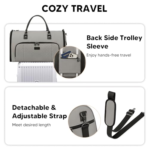 Vessgra Garment Bag for Airplane Travel, Carry On Garment Duffle Bags for Women, 2 in 1 Travel Suit Bag with Shoes Compartment Carry on Bag Hanging Garment Bag Travel with Shoulder Strap,Grey - color: Grey