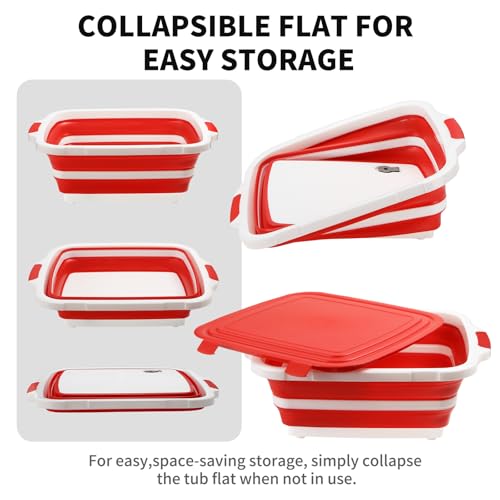XUDAKAIXIN Collapsible BBQ Prep Tub for Meal Prep, Marinating,Food Storage, picnics, camping, barbecues,cutting fruits and vegetables - Includes Cutting Board and Locking Lid,(X-Large) Red - color: (X-Large)Red