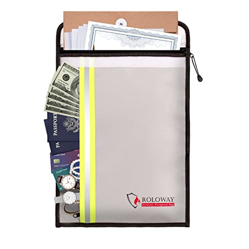 ROLOWAY Fireproof Document Bag (15 x 11 inch) with 2 Pockets, Fire Safe Envelope Bag for Cash, Legal Documents (Silver) - size: 15 x 11 inch, style: Silver Fireproof Bag