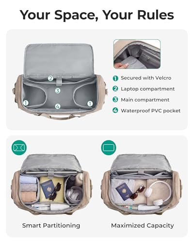 BAGSMART Travel Duffel Bags with Dividers, 32L Gym Duffle Bag with Laptop Compartment, Carry On Weekender Overnight Bag, Shoe Bag, PVC Wet Pocket, Black - color: Black