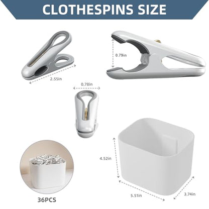 Plastic ClothesPins Heavy Duty Out door 36 Pack with Storage Box, 2.5-Inch Chip Clips with Non-Slip No-Trace Design for Laundry, Drying Clothes,Towels, Crafts, Picture, Food Clips, Home Use and Travel