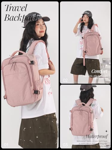Travel Backpack For Women Men,Airline Approved Carry on Backpack,Casual Daypack for Business Travel Essentials (Pink) - color: Pink