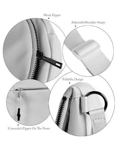 Crescent Bag for Women and Men, Fashion Medium Nylon Folding Crescent Moon Bag Single Shoulder Bag with Adjustable Strap - color: Light Grey