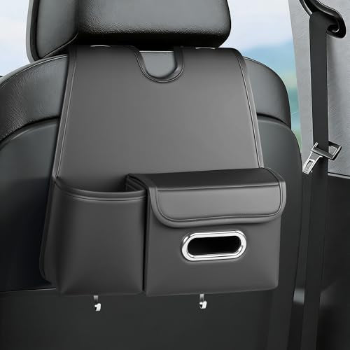 Upgrade Seat Back Organizer for Car – PU Leather Multi-Pocket Hanging Storage Bag with Bottle Holder & Travel Tidy Pouch Pocket Kids, Tissue Holder Large-Capacity Backseat Organizer , Black 1PC - size: 1 PC