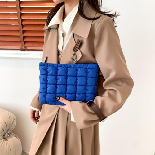 Puffy Quilted Makeup Bag for Women, Cosmetic Bag, Travel Toiletry Organizer Pouch Clutch (blue) - color: blue