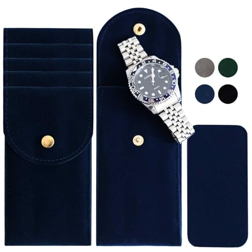 6PCS Velvet Watch Pouch, Portable Travel Case for Men & Women, Soft Blue Watch Bag Storage for Travel - color: 6 Blue